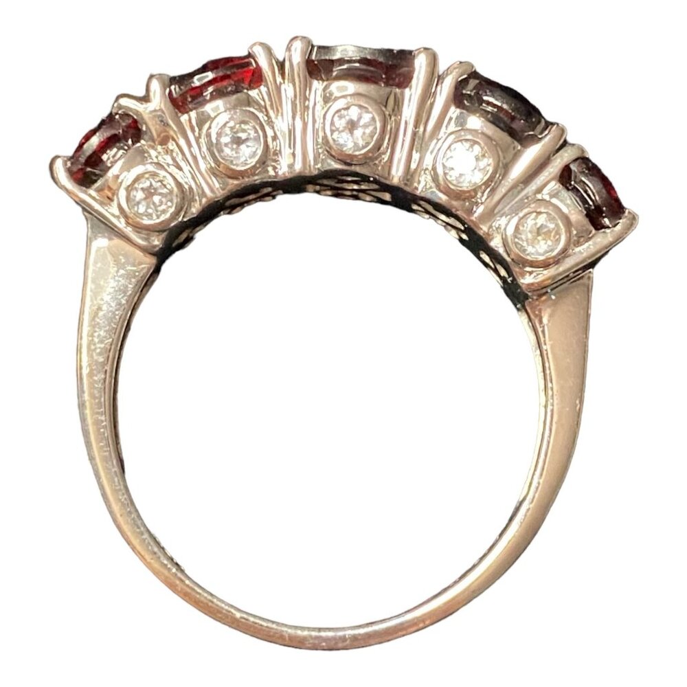 Garnet Ring Size 9 5 Oval Stones 9 Carats Jewelry Sterling Silver Stamped 925 Po - Picture 8 of 13
